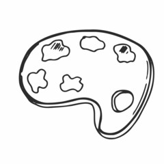 Palette with paint hand drawn outline doodle icon. Vector sketch illustration of palette with watercolors and brush for print, web, mobile and infographics isolated on white background.