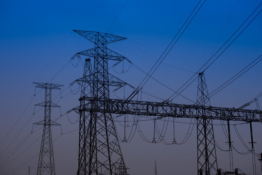 High voltage Power poles for energy transmission in Lekki  - Lagos, NIGERIA, April 12 2022. NIgerian Economy Amidst Rising Inflation - NIgerian Economy Amidst Rising Inflation