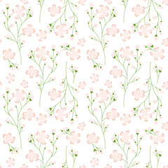 Pink vector flowers Floral pattern on white background