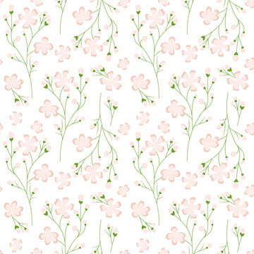 Pink Vector Flowers Floral Pattern On White Background