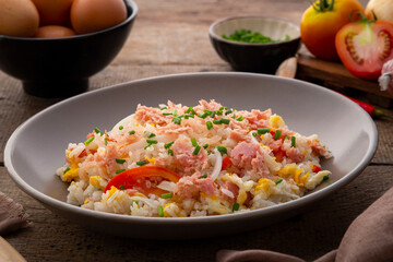 Thai Fried Rice with Fermented Pork ,Kao Pad Nham on a plate.asian food