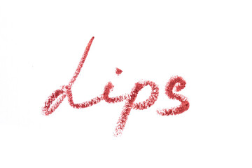 Lip liner stroke lips word shape on white background- Image
