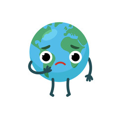 Sad character emotional planet earth. Environment day concept.