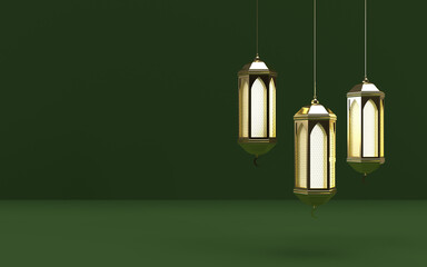 Islamic Ramadan lantern on green background 3D rendering