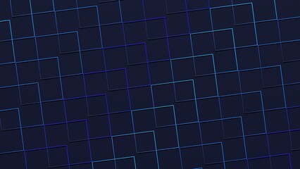 Blue square design.Square neon background. Glowing squares. 3D render abstraction.