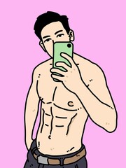 Fototapeta premium cute man cartoon on pink background