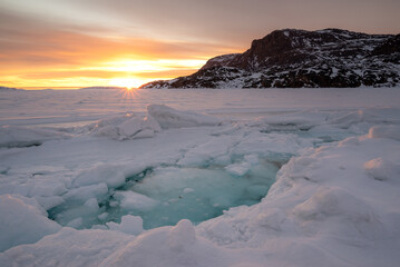 Colorful sunset in Sisimiut, Greenland