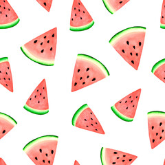 Watermelon watercolor seamless pattern on white background