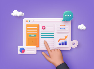 Concept of Seo Optimization for website and mobile website. Landing page template. 3D Vector Illustrations.