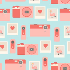 Summer seamless pattern with cameras and vector