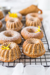 Cinnamon doughnuts and cakes with dulce de leche