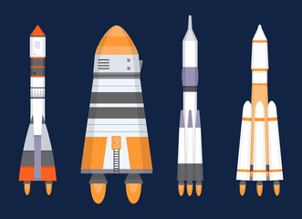 Space rockets set, ship for interplanetary travel