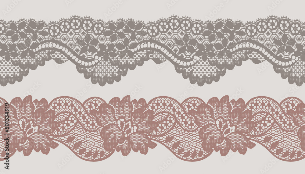 Poster Set of lace trims. Big and small flowers.