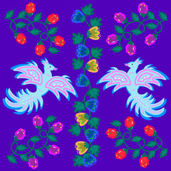 Fototapeta na wymiar An illustration with eden birds and flowers