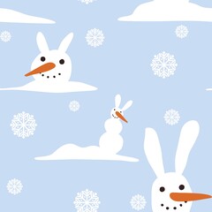Winter seamless snowman rabbit pattern for fabrics and packaging and gifts and cards and kids and wrapping paper