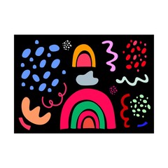 A set of abstractions in a flat style. Bright, juicy elements, circles and waves, squares, triangles, lines, zigzag, rainbow and dots. A modern illustration of the flat.
