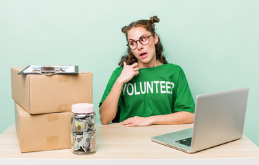 young pretty woman  feeling stressed, anxious, tired and frustrated. donation volunteer concept