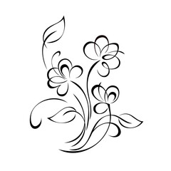 ornament 2292. three stylized blooming flowers on stems with leaves and curls. graphic decor