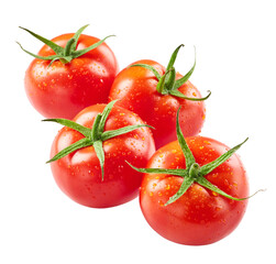 Fresh organic tomatoes with drops of water isolated on white background