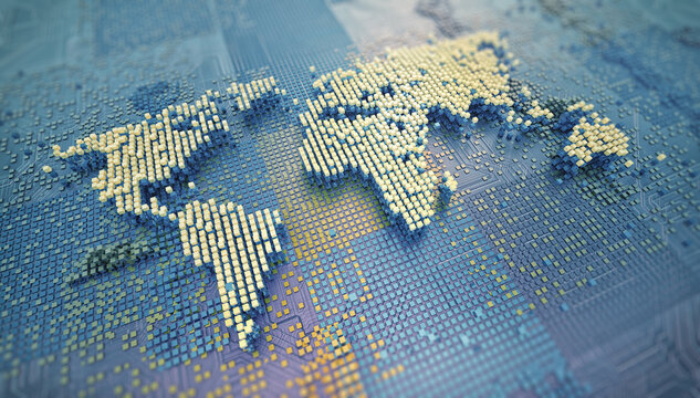 Fototapeta world map made with cubes
