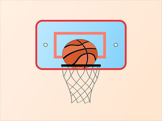 illustration of basketball in hoop.