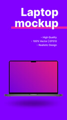 Vertical Stories Template for Social Media. Realistic Laptop Mockup. Vector illustration