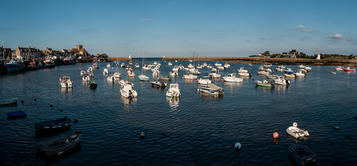 Fishing boats in the dock of Barfleur in France.