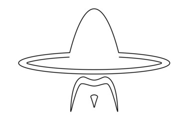 Creative sombrero character with big mexican hat, moustache isolated on white. Vintage mexican character vector on white background.
