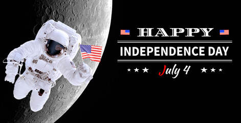 Astronaut with USA flag . Independence Day . Elements of this image furnished by NASA.