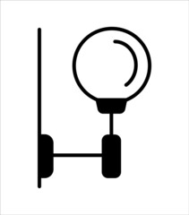 Globe sconce for home or office. Vector flat silhouette icon. Indoor wall light for bedroom, living room, hall. Interior decor element in modern style. Isolated object