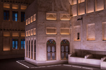 Doha, Qatar, April 22,2022: Night views of the traditional Arabic architecture of Souq Waqif Market.