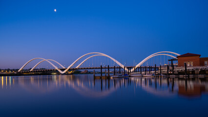 Waning Moon Over the Frederick Douglas Bridge and Anacostia River at Dawn on a Spring Morning