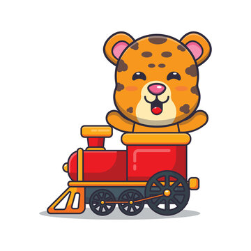 cute leopard mascot cartoon character ride on train