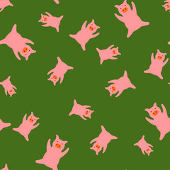 Seamless pattern cute pigs. Background of chubby piggy in doodle style.