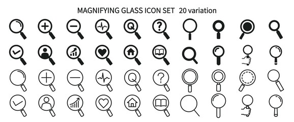 Icon set related to magnifying glass and survey