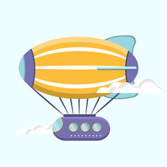 Airship isolated on blue background. flat vector illustration.