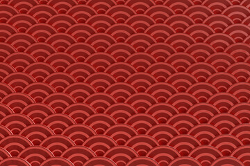 Abstract 3d background with geometric pattern. Translucent red glass circles. Vintage 60s aesthetic.