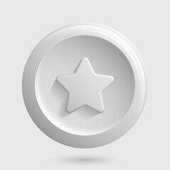 White Star Icon. 3D Round app button. Vector illustration