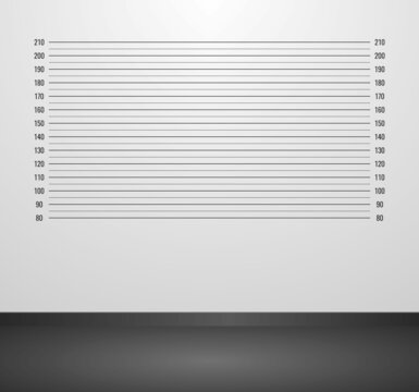 Vector illustration room with police mugshot background. Police lineup background with centimeter scale. Police mugshot board template.