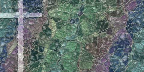 muted purple green blue cross with diagonal color sections leaded stained glass mosaic effect