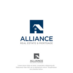 alliance real estate and mortgage logo, creative square with home roof negative space vector