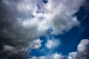 dark contrast clouds and blue sky background 