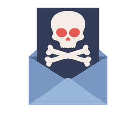 Computer viruses spread out from email icon. Cyber security. Emergency alert of threat. Antivirus, malware, virus, trojan, hacker concept. Vector flat illustration