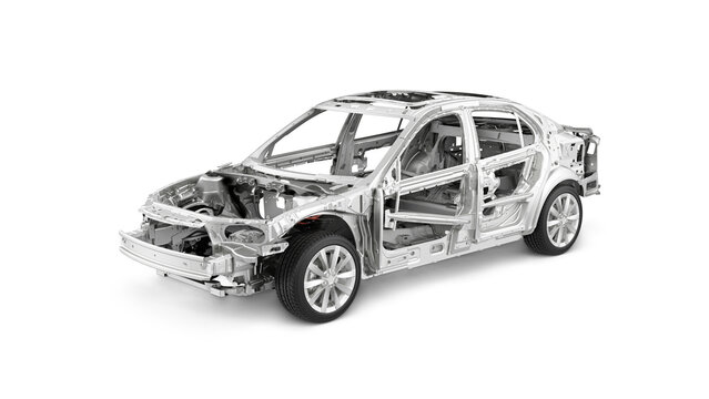 Car chassis, frame 3D rendering isolated on white background.