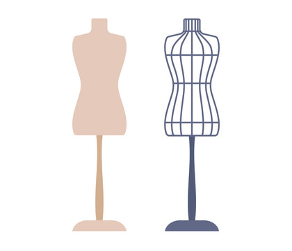 Two mannequin icon. Portno dummies typical female figures. Model for designer clothes. Tailor concept. Vector flat illustration