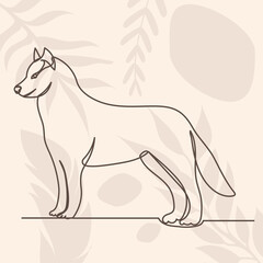 wolf continuous line drawing, sketch, on abstract background