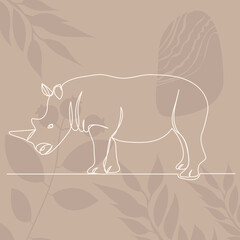 rhinoceros continuous line drawing, sketch, on abstract background vector