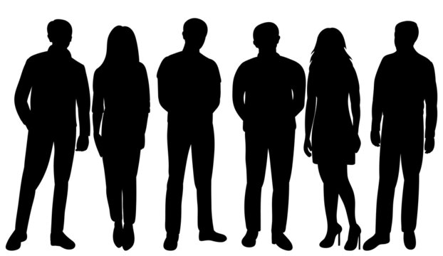 people black silhouette, on white background, isolated, vector