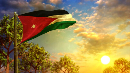 waving flag of Jordan at sunrise for memorial day - abstract 3D rendering