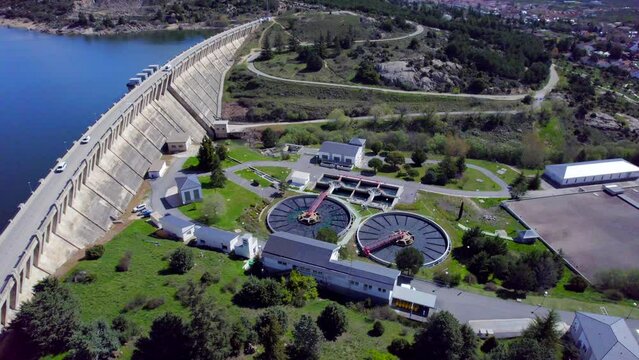 Efficient hydroelectric dam treatment plants in Navacerrada. Madrid, Spain. Aerial